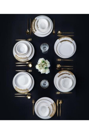 Dora Sherry 24 Piece Porcelain Gilt Striped Round Dinner Set 12250 - ACAR