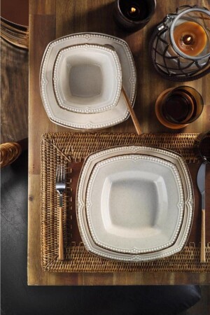 Dot Line 24 Piece Dinner Set for 6 People Cinnamon DOT24Y2730P02 - PEARL