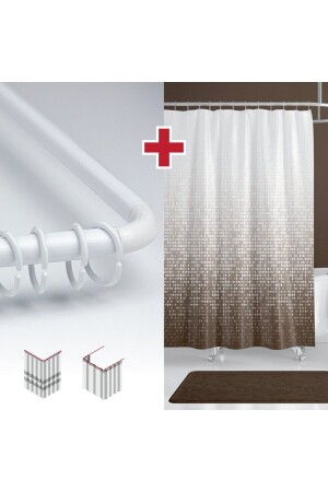 Dot Pattern Bath Curtain Hanger 180x200cm Single Wing Brown Shower Curtain - L Pipe - Tropikhome