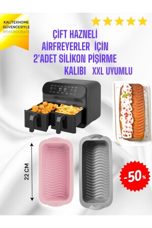 Double Chamber Xxl Airfreyer Compatible Silicone Baking Mold 2 Pieces 100% Silicone - Kalitexhome