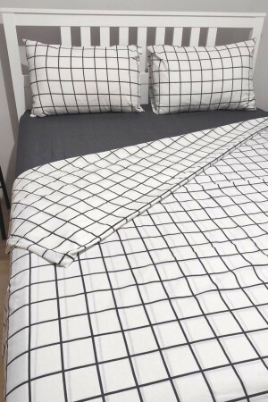Double Checkered White Elastic Sheet Duvet Cover Set cndn-checkered-double size - CANDAN ÇEYİZ