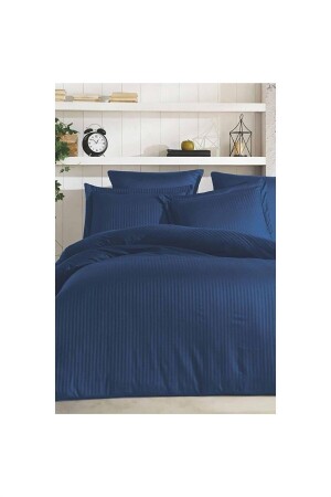 Double Cotton Satin Duvet Cover, striped, Satin Duvet Cover Set 100% Cotton 200*220-navy blue N441 - Mulberry