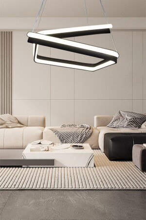Double Cross Black Square Pendant Lamp Chandelier, 3 Color Chandelier, LED Chandelier, Modern LED Chandelier 3002 - LEDMİ