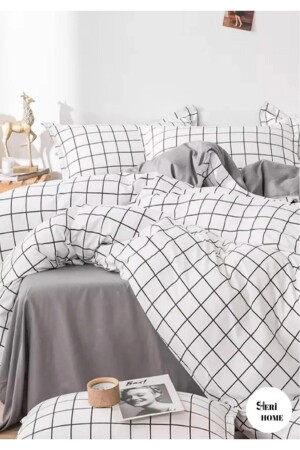 Double Double Sided Duvet Cover Set (WITH SHEET) Whitegreykareshrii014537772023889694 TYCSMBX7UN168845803178703 - Sheri Home