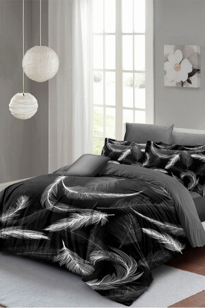 Double Duvet Cover Set Closely Woven Cotton Satin 3D Special Design Dark Feather (without sheets) PERLASERA26530 - PerlaSera