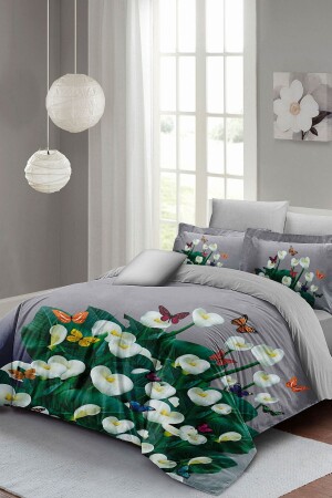 Double Duvet Cover Set Closely Woven Cotton Satin 3D Special Design Floral Spring Gray (without sheets) PERLASERA27100 - PerlaSera