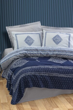 Double Duvet Cover Set with Cotton Blanket Hardy Gray 3285p - Cotton Box