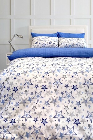 Double Duvet Cover Set with Star Blue Elastic Sheets ÇKYLDZFIT - Alla Turca
