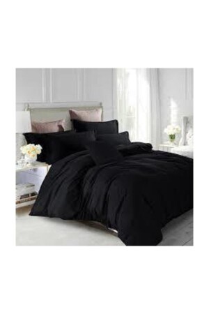 Double Elastic Black Cotton Ranforce Duvet Cover Set - 200x220 MERTM000293 - mer-tim ezberbozan ev tekstili