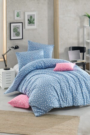 Double Elastic Blue Star Patterned Cotton Ranforce Duvet Cover Set - 200 X 220 MERTM000346 - mer-tim ezberbozan ev tekstili