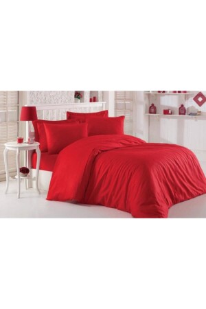 Double Elastic Red Cotton Ranforce Duvet Cover Set - 200x220 MERTM000294 - mer-tim ezberbozan ev tekstili