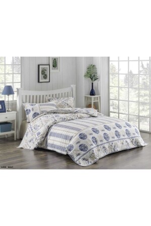 Double Four Season Quilted Duvet Cover Set Luna Blue TAÇNEVRESİM - Kristal By Taç