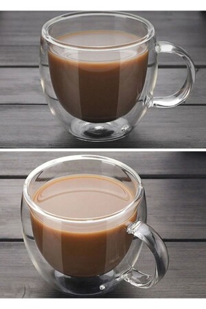 Double Glass Double Walled Glass Mug 250 ml Home Office Cup Double Layer Thermal Insulated Glass Cup with Handle - M Mimoza Park