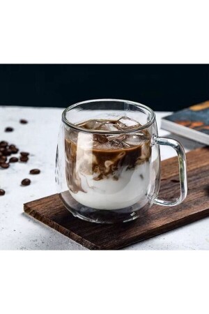 Double Glass Double Walled Glass Mug 250 ml Home Office Cup Double Layer Thermal Insulated Glass Cup with Handle - Vanckey