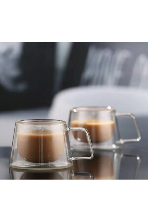 Double Glass Double Walled Glass Mug 250ml Home Office Cup Double Layer Thermal Insulated Glass Cup with Handle - M Mimoza Park