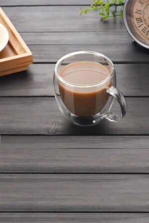 Double Glass Double Walled Glass Mug Home Office Cup 250 Ml Double Wall Thermal Insulated Glass Cup with Handle - Küçük Ew