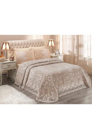 Double Laced Bridal Blanket Set Lace Dowry Blanket Set Cappuccino - Walls Home