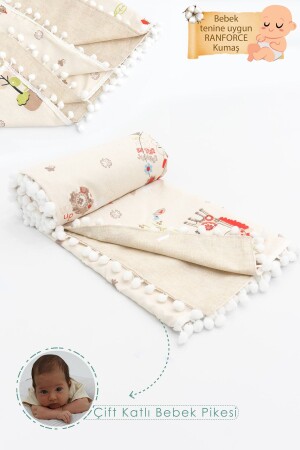 Double Layer Baby Blanket - Swaddle Blanket for Newborns - Edge Pompom Pike - Animal Series - Mordesign