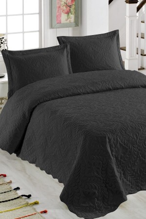 Double Microfiber Quilted Bedspread Ivy Black - Örtüm