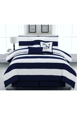 Double Navy Blue White Color Duvet Cover Set B66 - METİNEV