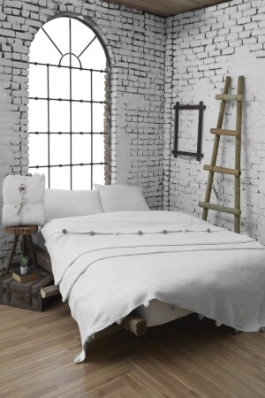 Double Pompom Pique Blanket 200x220 Cream URT-874. 20001. 024 - Dolce Bonita Home
