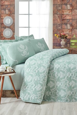 Double Quilted Bedspread Set Pure Aquagreen Ep-010202 - Enlora Home
