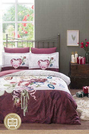 Double Ranforce Duvet Cover Set Mother's Heart Claret Red özdlk005425 - Özdilek