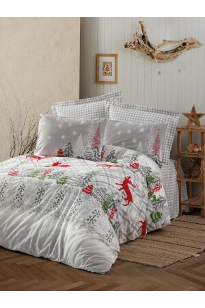 Double Ranforce Duvet Cover Set New Year's Special Holly Gray COTTON BOX HOLLY GRAY. K DUVET COVER SET - Cotton Box