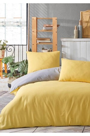 Double Ranforce Yellow Gray Double Sided Duvet Cover Set 0214452 - Sheri Home