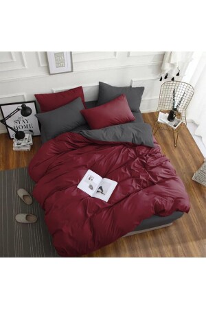 Double Ranforje Cotton Duvet Cover Set gray burgundy can be used on both sides - Homecella