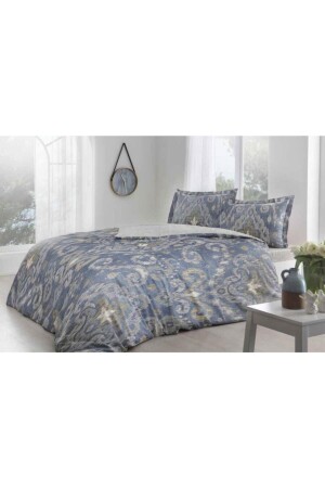 Double Satin Duvet Cover Set Kendal Blue 8682475070942 - Taç