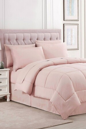 Double Satin Striped Sleeping Set - With Special Bag - Powder - Alla Turca