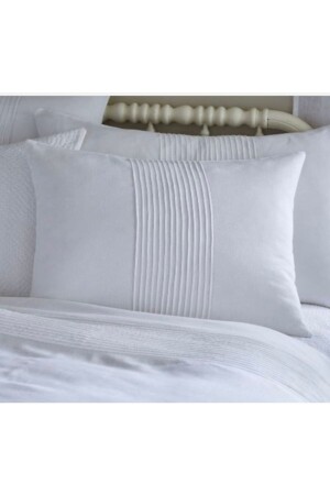 Double Scalloped White Cotton Satin Duvet Cover Set BZK45 - METİNEV