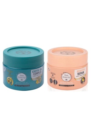 Double Set Biotin & Keratin Hair Mask + Exotic Oils Hair Mask 300 Ml - Bee Beauty