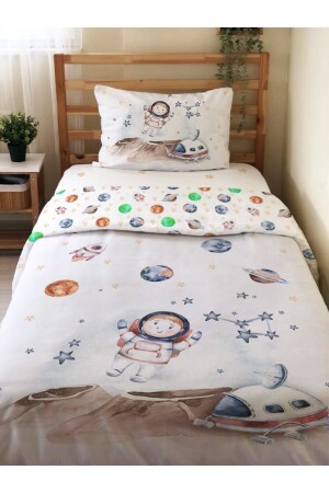 Double-Sided Astronaut Patterned 2-Piece Set Without Sheets, Printed Single Duvet Cover Set White 94829 - Evmila