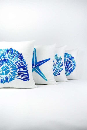Double-Sided Blue Marine Patterned Set of 4 Digital Printed Throw Pillows and Pillowcases 4kmbs88-ct - Cango Home