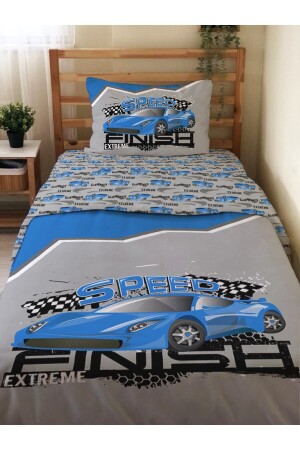 Double Sided Blue Sports Car Patterned Elastic Printed Single Duvet Cover Set Gray 94835 - Evmila