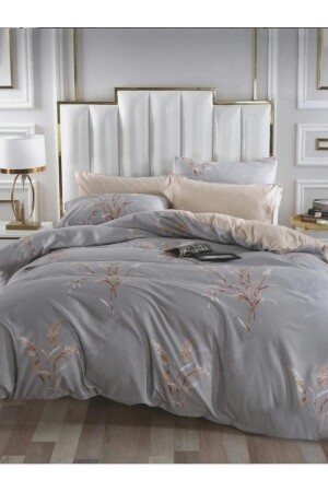 Double Sided Double Duvet Cover Set with Elastic Sheet 11694turkuazgrı - Always