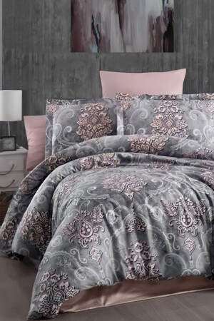 Double Sided Double Duvet Cover Set with Elastic Sheets Kirgrı849419 - Always