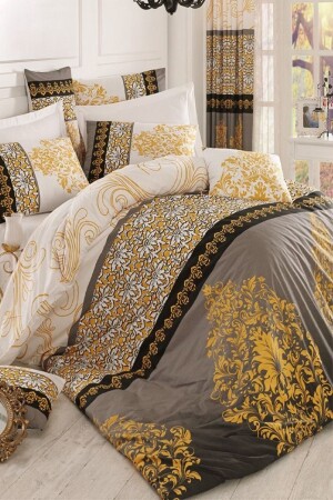 Double Sided Double Duvet Cover Set with Fitted Sheets Katerina-yellow AWCT-0366 - Always