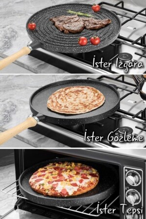 Double Sided Granite Casting Flatbread Pancake Grill Pan Handle Removable Baked Grill Pastry Tray - Welance