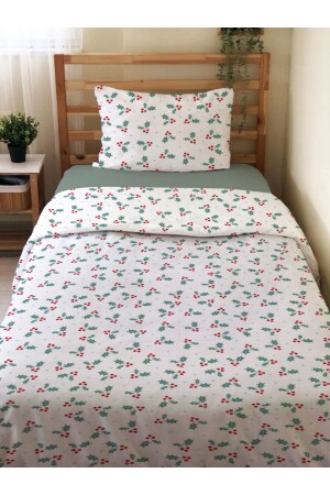 Double-Sided New Year's Special Patterned 2-Piece Printed Single Duvet Cover Set without Sheets 15702 - Evmila