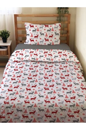 Double-Sided New Year's Special Patterned 2-Piece Printed Single Duvet Cover Set without Sheets 15711 - Evmila