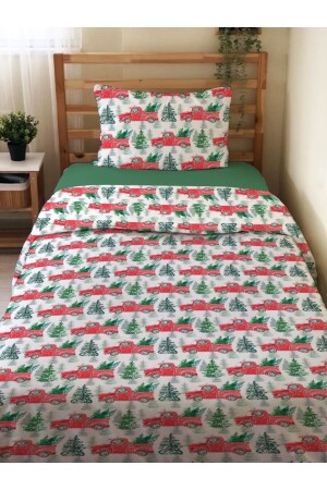 Double-Sided New Year's Special Patterned 2-Piece Printed Single Duvet Cover Set without Sheets 15714 - Evmila
