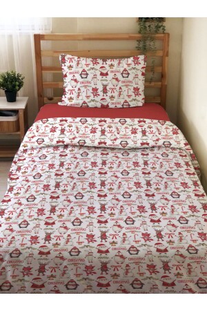 Double-Sided New Year's Special Patterned 2-Piece Printed Single Duvet Cover Set without Sheets 15718 - Evmila