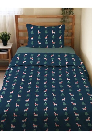 Double-Sided New Year's Special Patterned 2-Piece Printed Single Duvet Cover Set without Sheets 15720 - Evmila