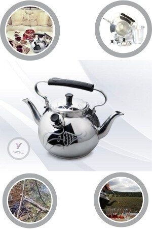 Double Sided Ottoman Motif Aluminum Teapot with Strainer DİRİLİŞ-18-1453 - Yayke