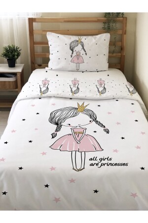 Double Sided Pink Princess Girl Patterned Sheetless - Printed Single Duvet Cover Set 88124 - Evmila