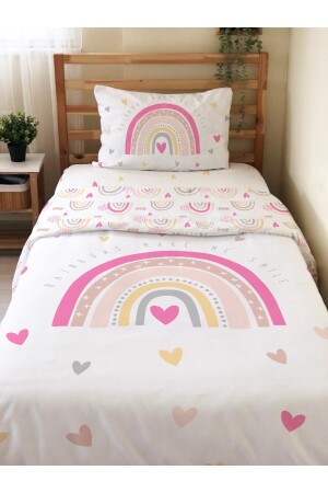 Double-Sided Pink Rainbow Patterned Sheetless - Printed Single Duvet Cover Set 63215 - Evmila