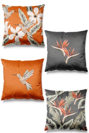 Double Sided Printed Hibiscus Patterned 4-Piece Suede Throw Pillow Cover - Pilloveland